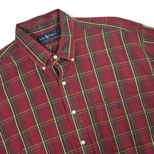 Vintage Ralph Lauren "The Big Shirt" Red Plaid Button-Down Short Sleeve Shirt Lg